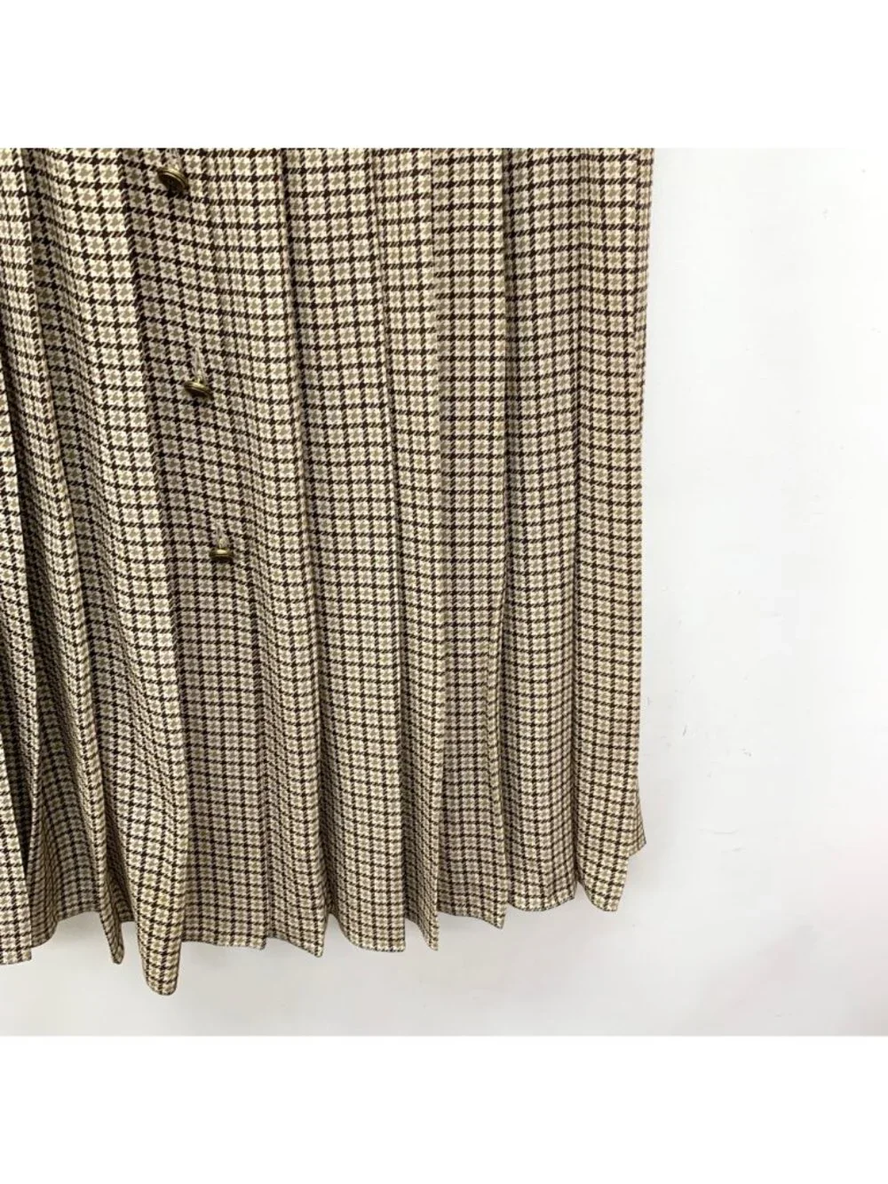 Prada 2023 Brown Houndstooth Silk Pleated A-Line Skirt